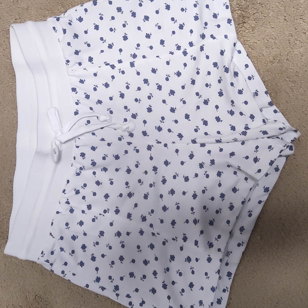 Row A‎ Floral Terry Pull On Shorts White Medium